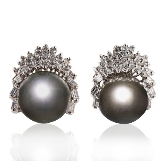 APP: 8.5k *13.0mm Tahitian Pearl and 1.65ctw Diamond 14KT White Gold Earrings (Vault_R12 23675)