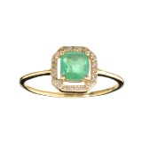 DesignerSebastian 14KT. Gold, 0.70CT Cushion Cut Emerald and 0.07CT Round Brilliant Cut Diamond Ring