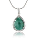 APP: 0.6k *9.00ct Beryl Emerald and 0.41ctw White Sapphire Silver Pendant/Necklace (Vault_R12 31105)