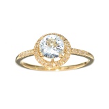 DesignerSebastian 14KT. Gold 0.86CT Round Cut Aquamarine and 0.06CT Round Brilliant Cut Diamond Ring