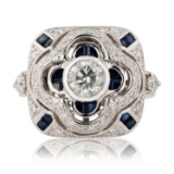 APP: 12.3k *0.60ct SI1 Clarity Diamond and 0.92ctw Blue Sapphire Platinum Ring (1.08ctw Diamonds) (V
