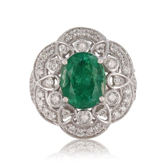 APP: 12.4k *2.78ct Emerald and 0.97ctw Diamond 18KT White Gold Ring (Vault_R12 23910)