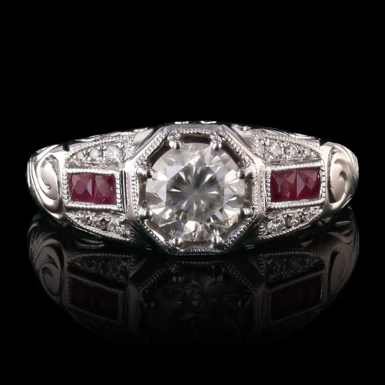 APP: 9.7k *0.81ct VS2 CLARITY CENTER Diamond and 0.26ct Ruby 18K White Gold Ring (Vault_R12 23094)