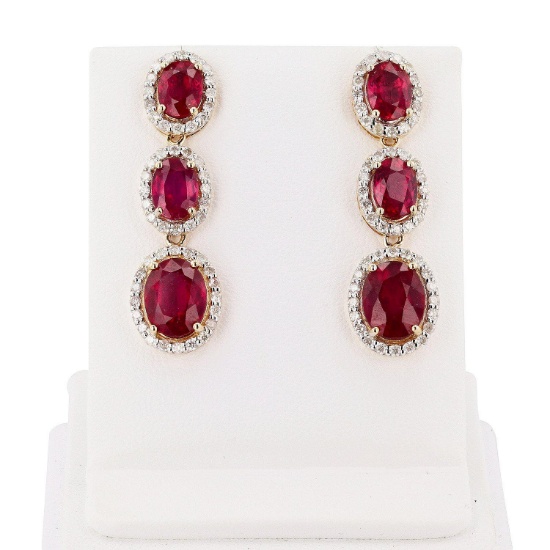 APP: 5.8k *9.37ctw Ruby and 0.94ctw Diamond 14K Yellow Gold Earrings (Vault_R12 31497)