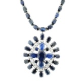APP: 12.7k *36.71ctw Blue Sapphire and 0.49ctw Diamond 14K White Gold Necklace (Vault_R12 21464)