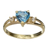 APP: 0.6k 14KT. Gold, 1.03CT Heart Cut Blue Topaz And White Sapphire Ring