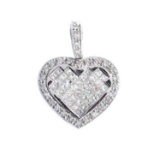*Fine Jewelry, 14 KT White Gold, 0.92CT Princess Cut Diamond Heart Pendant (GL P14663V-14KT.)