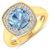 APP: 8.8k Gorgeous 14K Yellow Gold 1.41CT Cushion Cut Aquamarine and White Diamond Ring - Great Inve