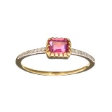14KT. Gold 0.58CT Rectangular Cut Pink Tourmaline and 0.05CT Round Brilliant Cut Diamond Ring