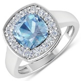 APP: 8.7k Gorgeous 14K White Gold 1.41CT Cushion Cut Aquamarine and White Diamond Ring - Great Inves