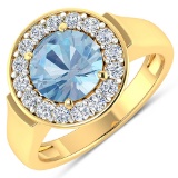 APP: 9k Gorgeous 14K Yellow Gold 1.41CT Round Cut Aquamarine and White Diamond Ring - Great Investme