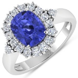 APP: 11.6k Gorgeous 14K White Gold 1.86CT Cushion Cut Tanzanite and White Diamond Ring - Great Inves