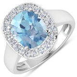 APP: 10.8k Gorgeous 14K White Gold 2.71CT Cushion Cut Aquamarine and White Diamond Ring - Great Inve