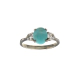 Fine Jewelry Designer Sebastian 2.20CT Cabochon Turquoise and White Topaz Sterling Silver Ring