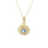 14KT. Gold 0.38CT Round Cut Tanzanite and 0.05CT Round Brilliant Cut Diamond Pendant W Gold Chain