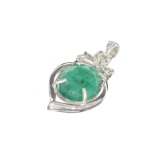 APP: 0.6k Fine Jewelry 9.00CT Oval Cut Green Beryl/White Sapphire And Sterling Silver Pendant