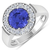 APP: 10.7k Gorgeous 14K White Gold 1.86CT Round Cut Tanzanite and White Diamond Ring - Great Investm