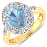 APP: 9.9k Gorgeous 14K Yellow Gold 1.71CT Oval Cut Aquamarine and White Diamond Ring - Great Investm