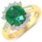 APP: 18k Gorgeous 14K Yellow Gold 2.51CT Round Cut Zambian Emerald and White Diamond Ring - Great In