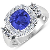 APP: 12.5k Gorgeous 14K White Gold 1.86CT Cushion Cut Tanzanite and White Diamond Ring - Great Inves