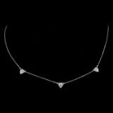 *Fine Jewelry 14KT. White Gold Box Chain W 3 Station Hearts 1.6GM. 18'' Chain Necklace