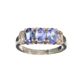 Fine Jewelry 1.40CT Oval Cut Tanzanite And White Sapphire Sterling Silver Ring