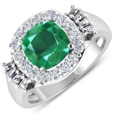 APP: 15.8k Gorgeous 14K White Gold 1.86CT Cushion Cut Zambian Emerald and White Diamond Ring - Great
