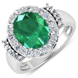 APP: 21.1k Gorgeous 14K White Gold 2.81CT Oval Cut Zambian Emerald and White Diamond Ring - Great In