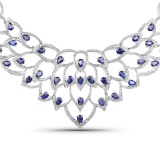 APP: 7.4k 30.60CT Pear Cut Sapphire and White Diamond Silver Necklace - Great Investment - Mesmerizi