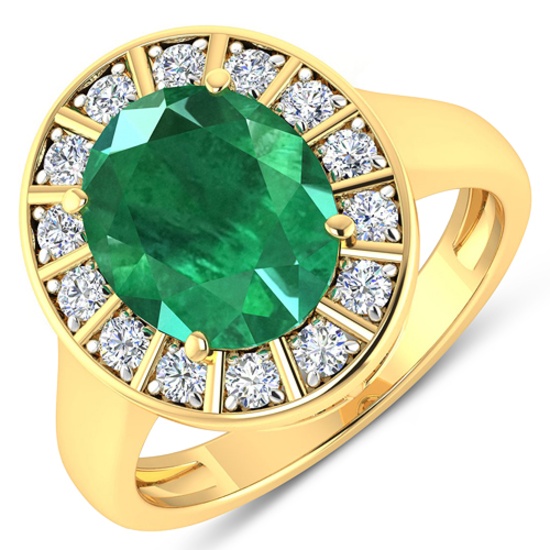 APP: 19k Gorgeous 14K Yellow Gold 2.81CT Oval Cut Zambian Emerald and White Diamond Ring - Great Inv