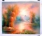 Oil Painting On Canvas- Fall Sunset- Ducks Flying Over Lake- 23.5''x27''