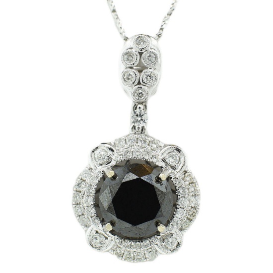 *6.35ct Fancy Black and 0.99ctw White Diamond 14K White Gold Pendant/Necklace (Vault_R12 21462)