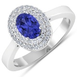 APP: 4.2k Gorgeous 14K White Gold 0.61CT Oval Cut Tanzanite and White Diamond Ring - Great Investmen
