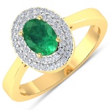 APP: 5.2k Gorgeous 14K Yellow Gold 0.56CT Oval Cut Zambian Emerald and White Diamond Ring - Great In