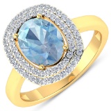 APP: 5.8k Gorgeous 14K Yellow Gold 1.21CT Oval Cut Aquamarine and White Diamond Ring - Great Investm