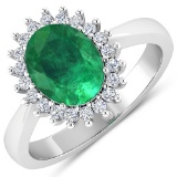 APP: 6.7k Gorgeous 14K White Gold 0.96CT Oval Cut Zambian Emerald and White Diamond Ring - Great Inv