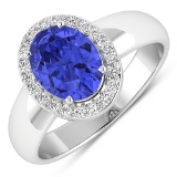 APP: 7.2k Gorgeous 14K White Gold 1.31CT Oval Cut Tanzanite and White Diamond Ring - Great Investmen