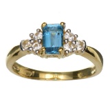 APP: 1k 14KT. Gold, 0.90CT Rectangular Cut Blue Topaz And White Sapphire Ring