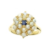 APP: 1.6k Fine Jewelry 14KT. Gold, 0.04CT. Treated Sapphire And Chinese Freshwater Pearl Ring