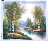 Oil Painting On Canvas- Forest Lake Nature Landscape- 23.5''x27''