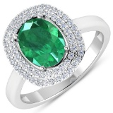 APP: 8.4k Gorgeous 14K White Gold 1.41CT Oval Cut Zambian Emerald and White Diamond Ring - Great Inv