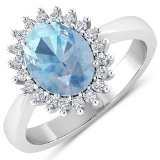 APP: 5.2k Gorgeous 14K White Gold 0.91CT Oval Cut Aquamarine and White Diamond Ring - Great Investme