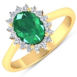 APP: 8k Gorgeous 14K Yellow Gold 1.41CT Oval Cut Zambian Emerald and White Diamond Ring - Great Inve