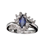 Fine Jewelry Designer Sebastian 1.00CT Blue Sapphire And Topaz  Platinum Over Sterling Silver Ring