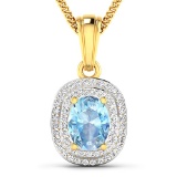 APP: 5.3k Gorgeous 14K Yellow Gold 0.91CT Oval Cut Aquamarine and White Diamond Pendant - Great Inve