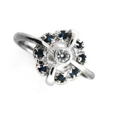 Designer Sebastian 0.06CT Round Cut Blue Sapphire And Topaz  Platinum Over Sterling Silver Ring