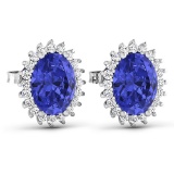 APP: 5k Gorgeous 14K White Gold 2.12CT Oval Cut Tanzanite and White Diamond Earrings - Great Investm