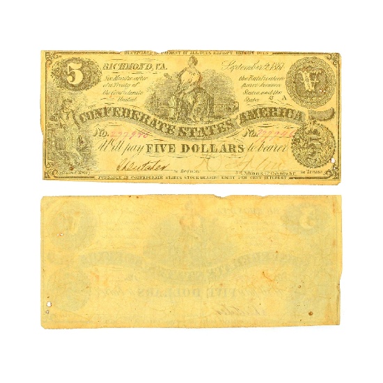 $5 1861 Richmond Confederate States of America Note