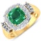 APP: 15.7k Gorgeous 14K Yellow Gold 1.86CT Cushion Cut Zambian Emerald and White Diamond Ring - Grea