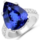 *18KT. White Gold 11.40 Pear Cut Tanzanite and White Diamond Ring (Vault_Q) (QR23715TANWD-18KT.W-8)